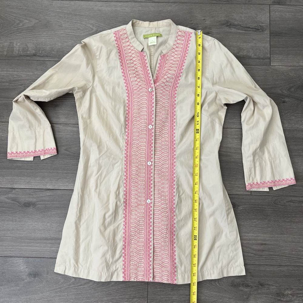 Sigrid Olsen Womens S 100% Cotton Embroidered Shirt Cream Pink - Picture 5 of 6